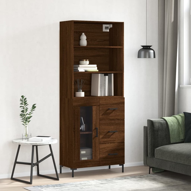 Buffet haut Chne marron 69,5x34x180 cm Bois d'ingnierie