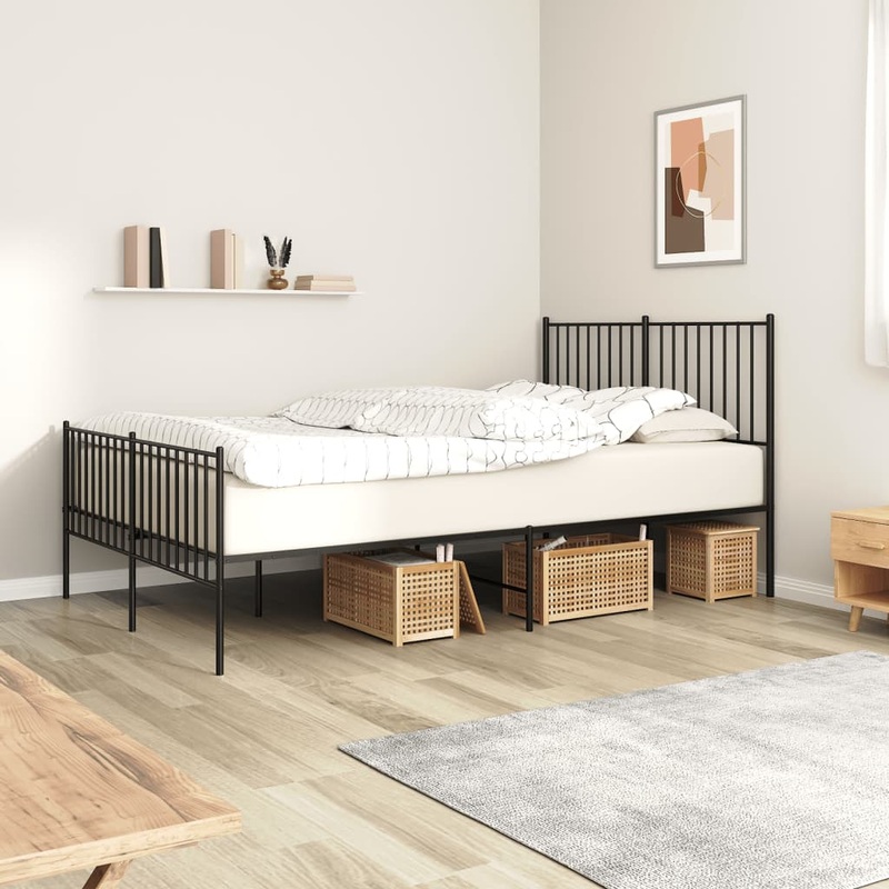Cadre de lit mtal sans matelas avec pied de lit noir 140x200cm