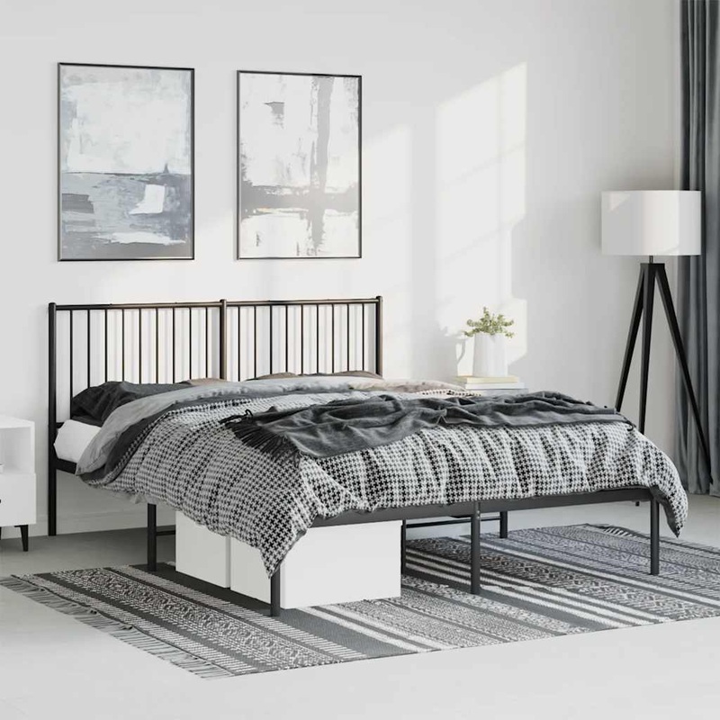 Cadre de lit mtal sans matelas avec tte de lit noir 150x200cm