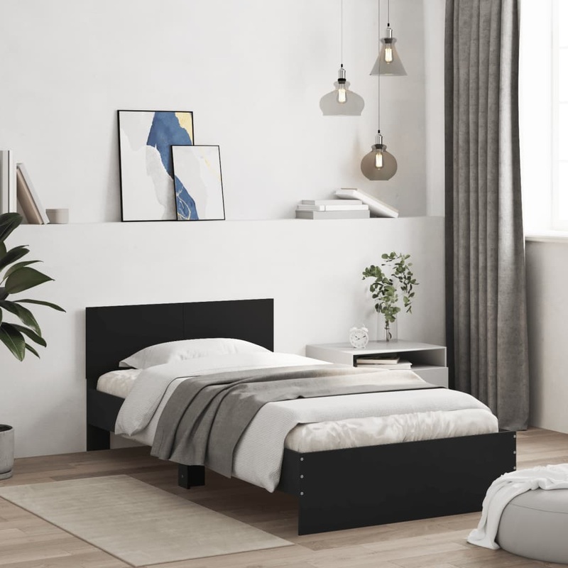 Cadre de lit sans matelas avec tte de lit noir 100x200 cm