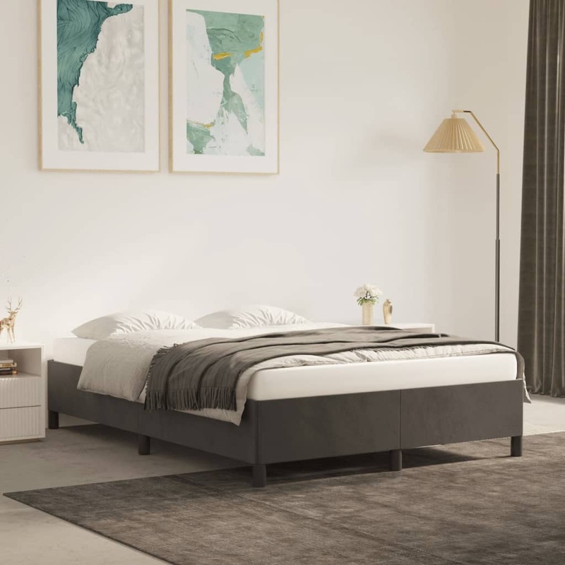 Cadre de lit sans matelas gris fonc 140x200 cm velours