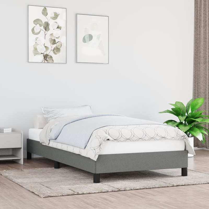 Cadre de lit sans matelas gris fonc 90x200 cm tissu