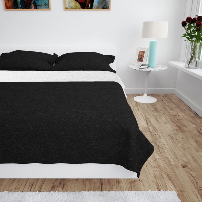 Couvre-lit  double face matelass 220 x 240 cm Noir et blanc