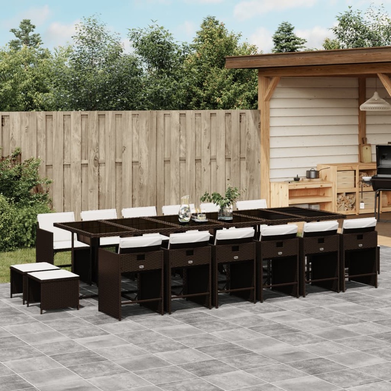 Ensemble  manger de jardin et coussins 17 pcs marron rotin