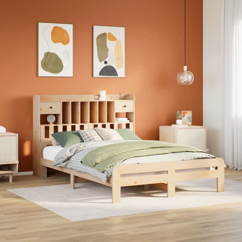 Lit bibliothque sans matelas 150x200 cm bois massif de pin