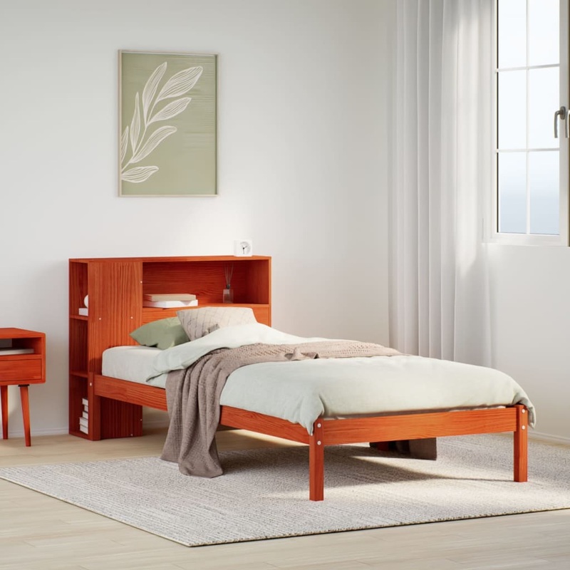 Lit bibliothque sans matelas cire marron 100x200 cm pin massif