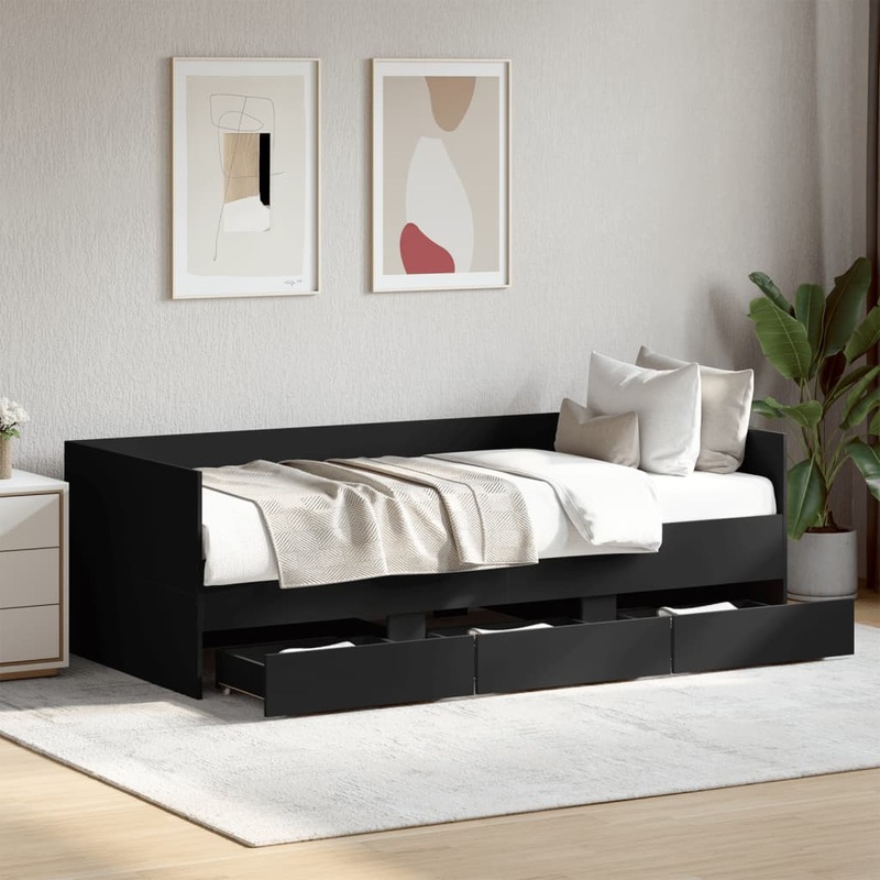 Lit de jour avec tiroirs sans matelas noir 90x200 cm