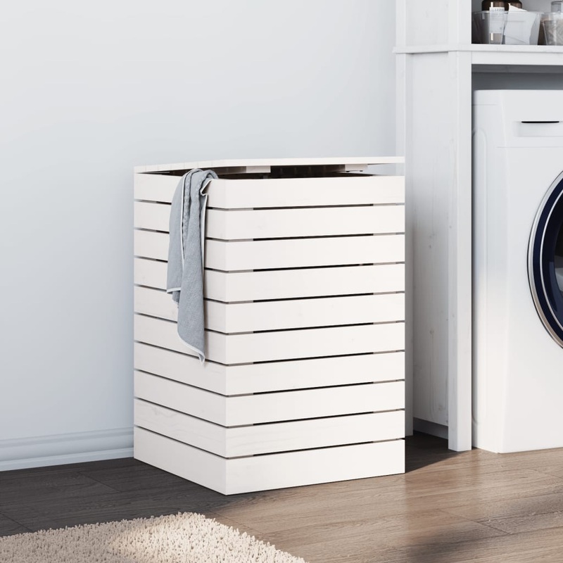 Panier  linge blanc 44x44x66 cm bois massif de pin