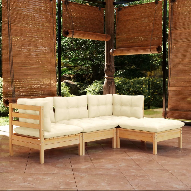 Salon de jardin 4 pcs avec coussins crme Bois de pin