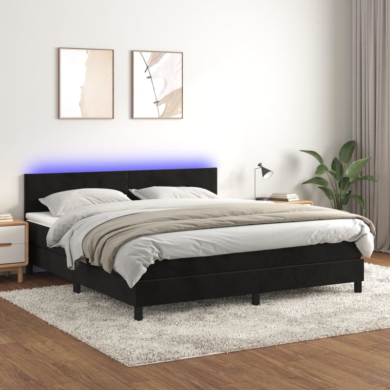 Sommier  lattes de lit avec matelas LED Noir 160x200cm Velours