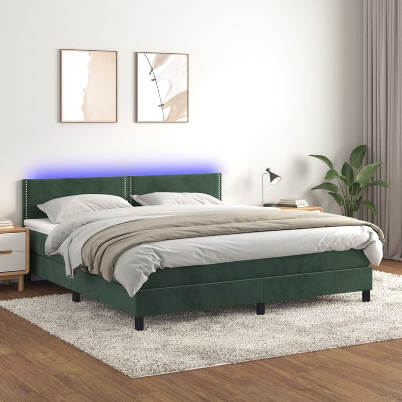 Sommier  lattes de lit avec matelas LED Vert fonc 160x200 cm