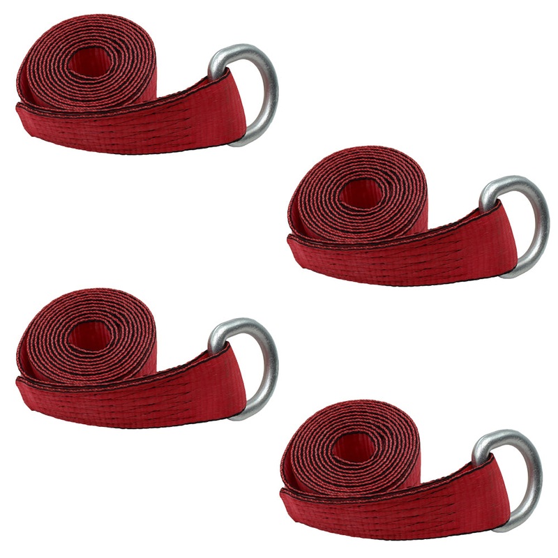 (4) Heavy Duty Red Strap 2" x 8 with Plated D Ring 12,000 Lb Breaking Strength