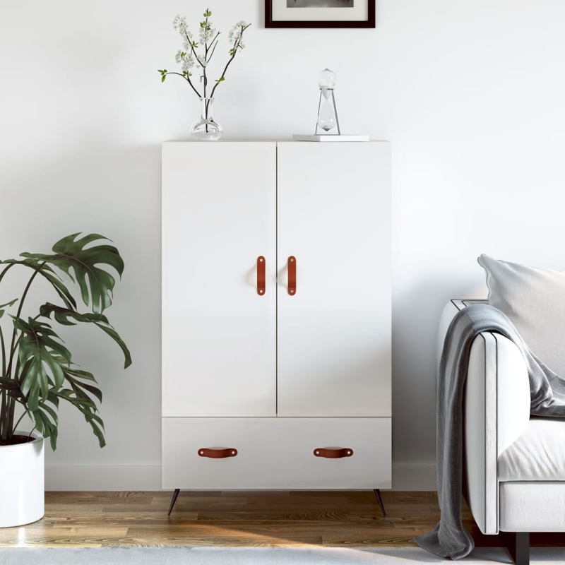 Buffet haut blanc brillant 69,5x31x115 cm bois d'ingnierie