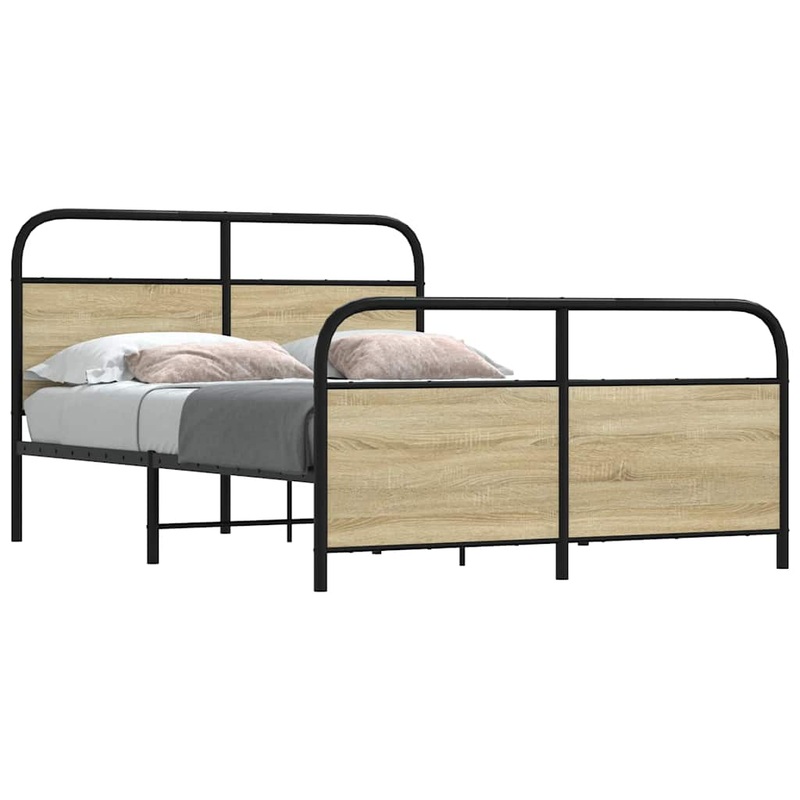 Cadre de lit en mtal sans matelas chne sonoma 137x190 cm