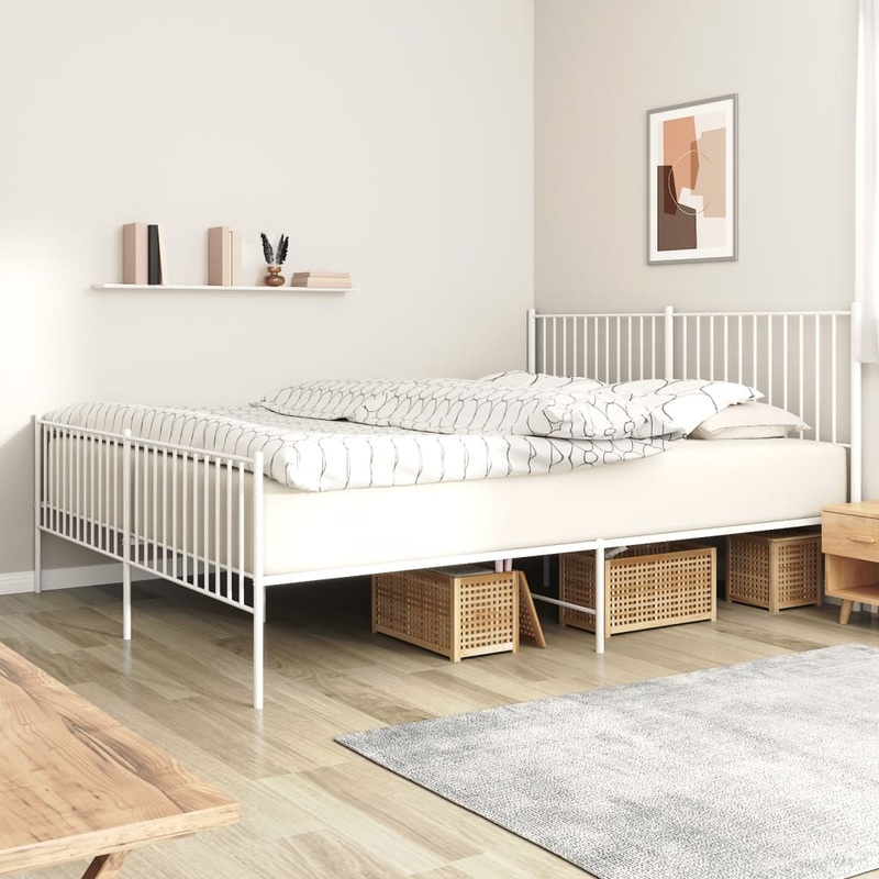 Cadre de lit mtal sans matelas et pied de lit blanc 180x200 cm