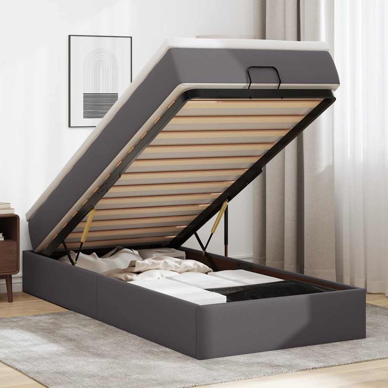 Cadre de lit ottoman avec matelas gris 90x190 cm similicuir