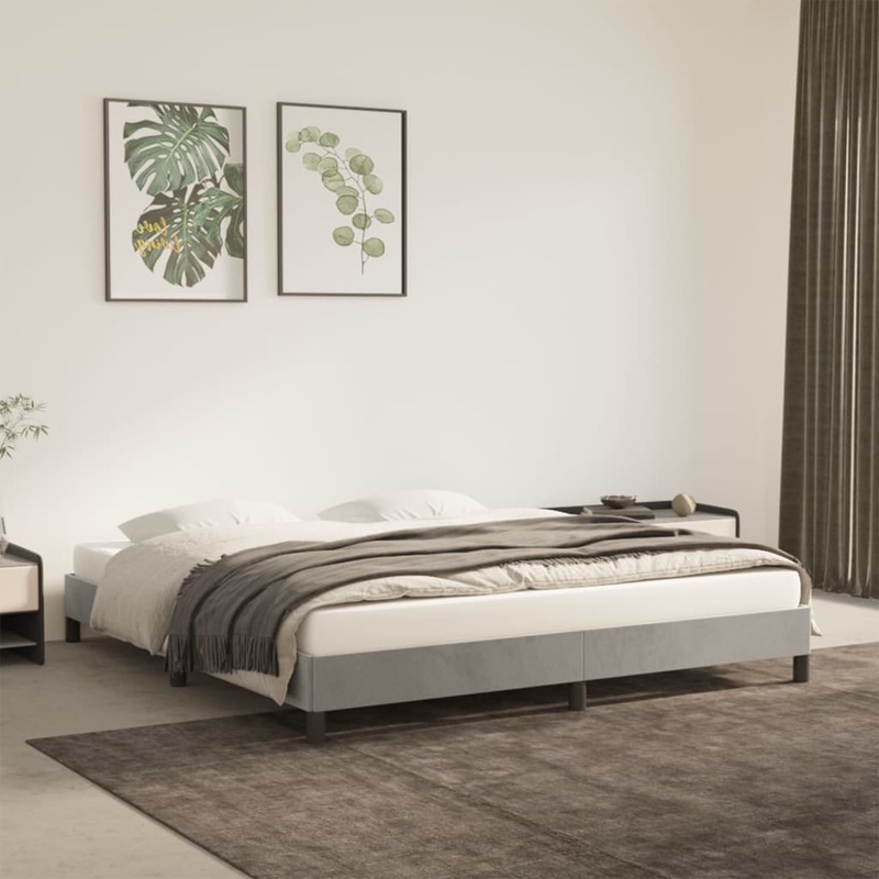 Cadre de lit sans matelas gris clair 180x200 cm velours