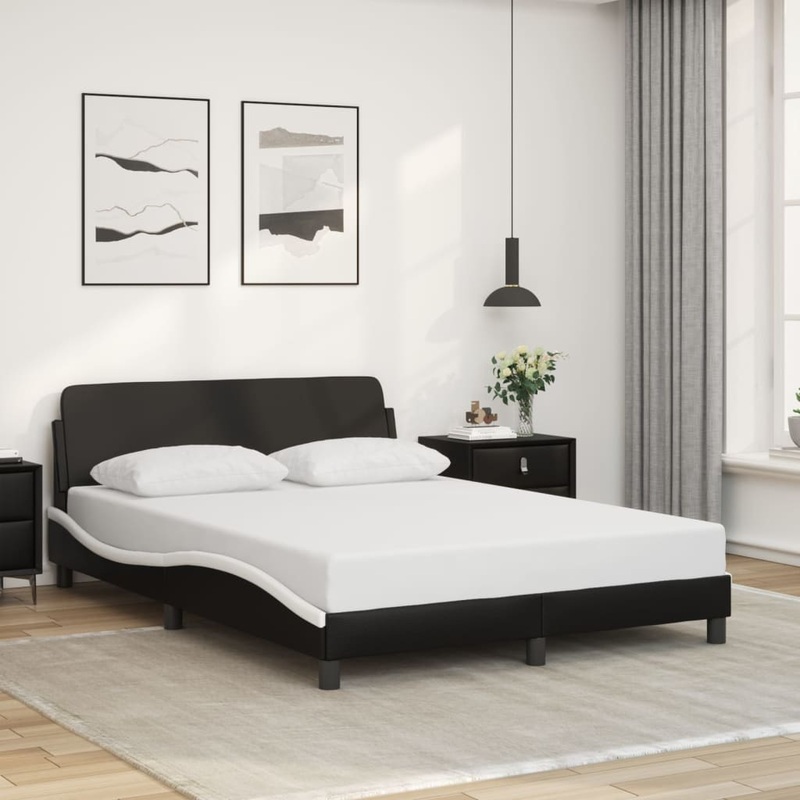 Cadre de lit sans matelas noir et blanc 120x200 cm similicuir
