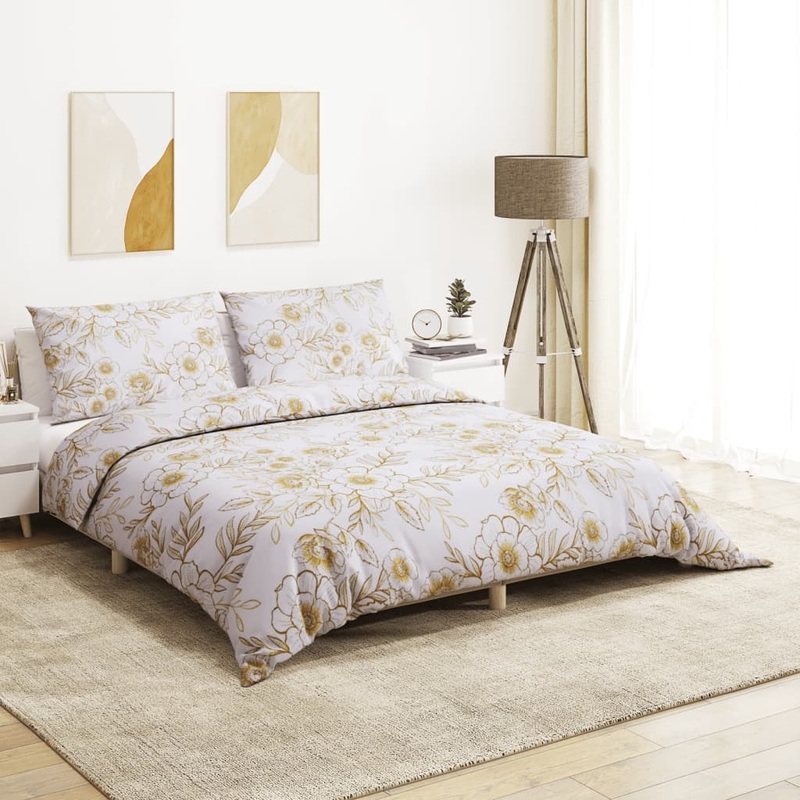 Ensemble de housse de couette blanc et marron 155x220 cm Coton