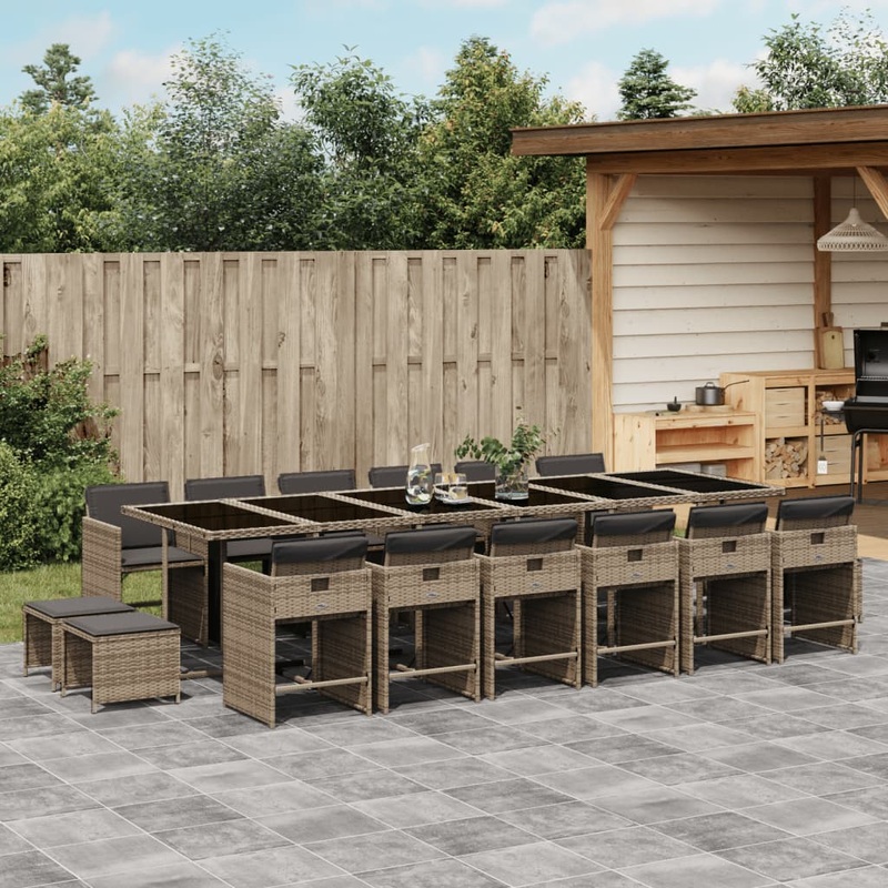 Ensemble  manger de jardin 17 pcs et coussins rsine tresse