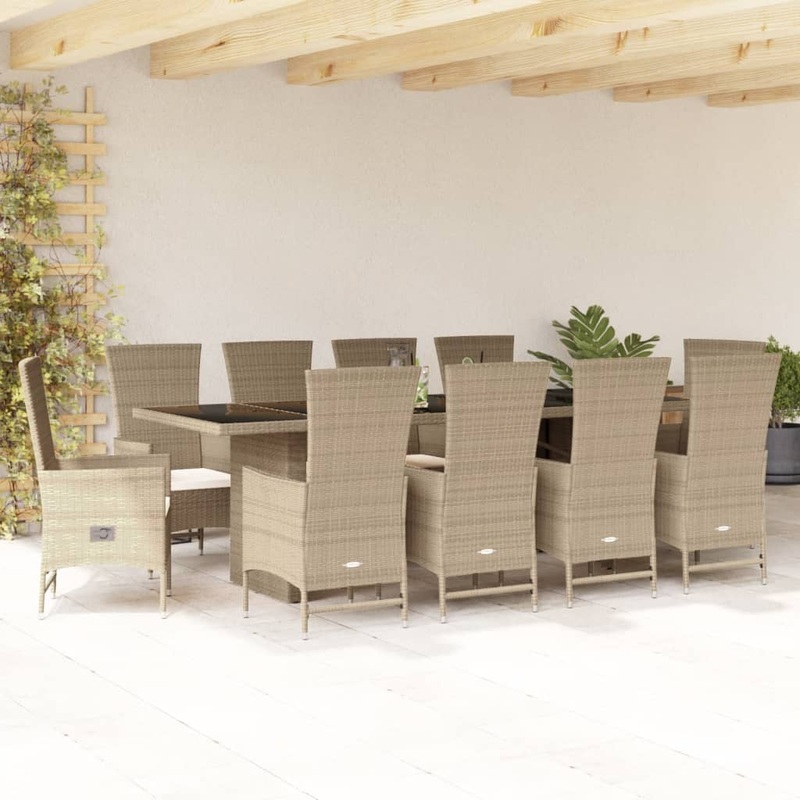 Ensemble  manger de jardin et coussins 11 pcs beige poly rotin
