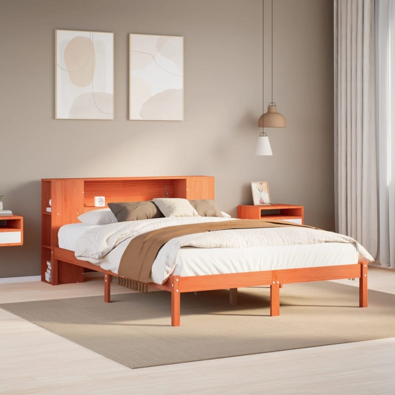 Lit bibliothque sans matelas cire marron 160x200 cm pin massif