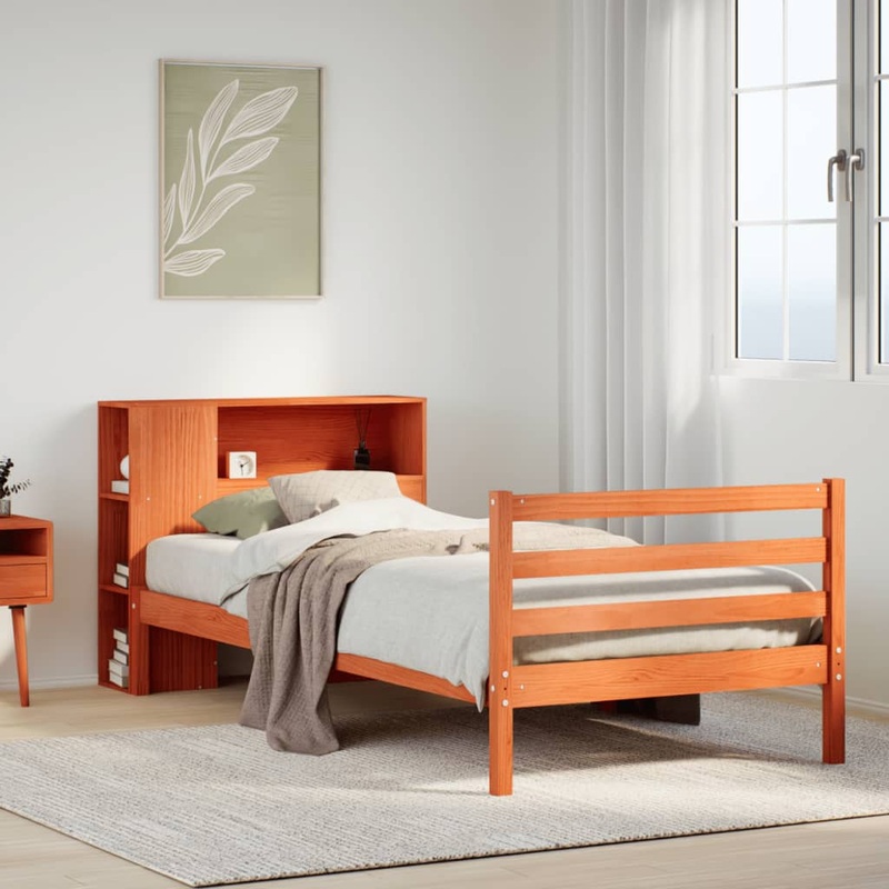 Lit bibliothque sans matelas cire marron 90x200 cm bois massif