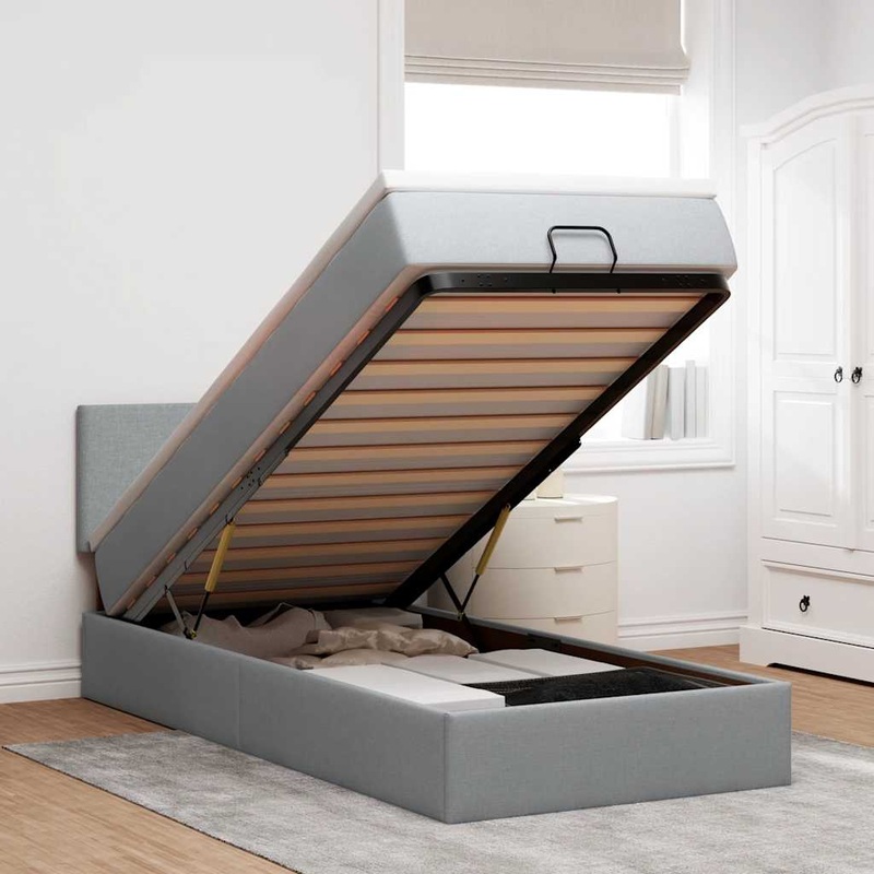 Lit ottoman avec matelas et LED Gris clair 80x200cm tissu