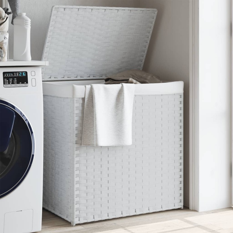 Panier  linge avec 2 sections blanc 53x35x57 cm rsine tresse