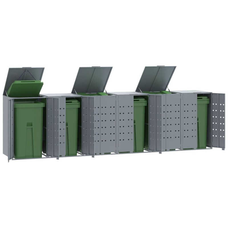 Rangement  roulettes pour poubelles pour 6 bacs gris acier