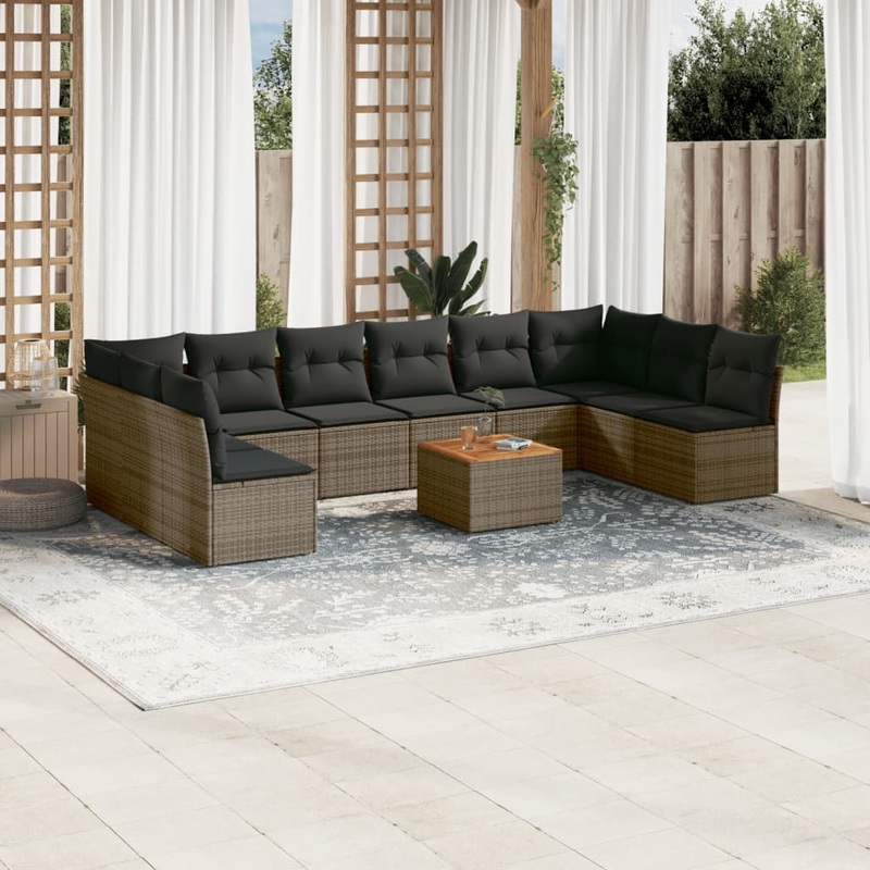 Salon de jardin 11 pcs avec coussins gris rsine tresse