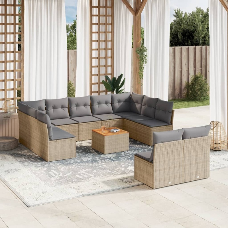 Salon de jardin et coussins 12 pcs mlange beige rsine tresse