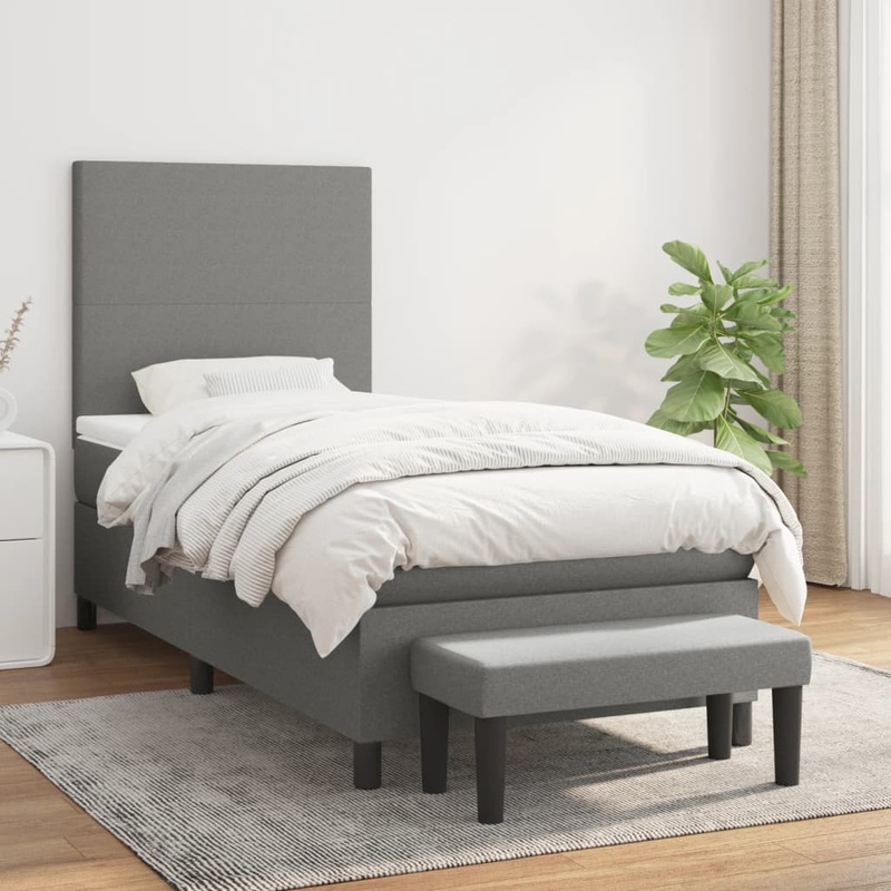 Sommier  lattes de lit avec matelas Gris fonc 90x200 cm Tissu