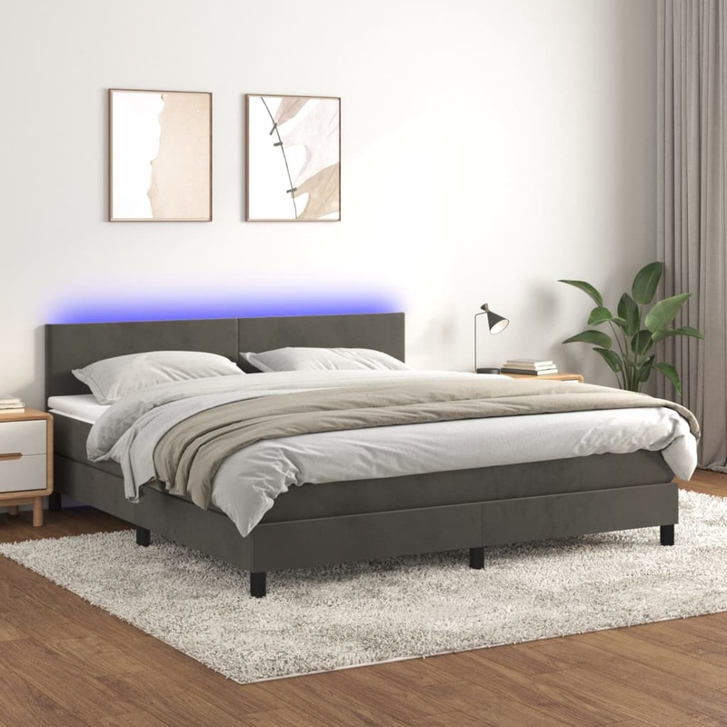 Sommier  lattes de lit avec matelas LED Gris fonc 180x200 cm