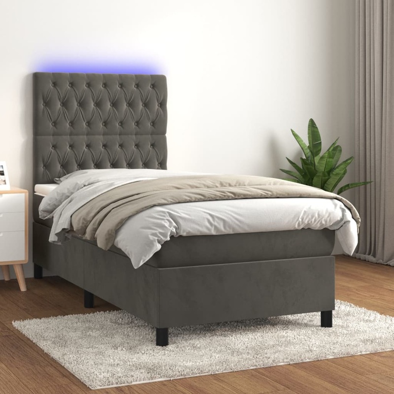 Sommier  lattes de lit et matelas et LED Gris fonc 80x200 cm